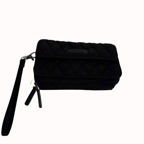 Vera Bradley Smartphone Wristlet Wallet Black Quilted Dual Zippers Card Slots - Picture 5 of 16
